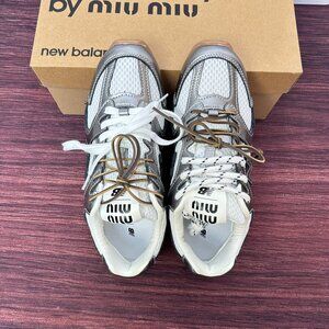 Miu Miu x New Balance collaboration silver retro German Trainer shoes, size 39.